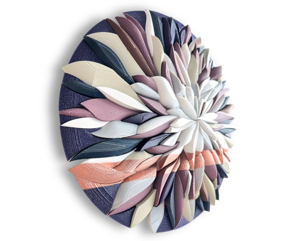 Chrysanthemum-inspired pattern detail on Mosaic Anthemion Purple unique handcrafted mosaic