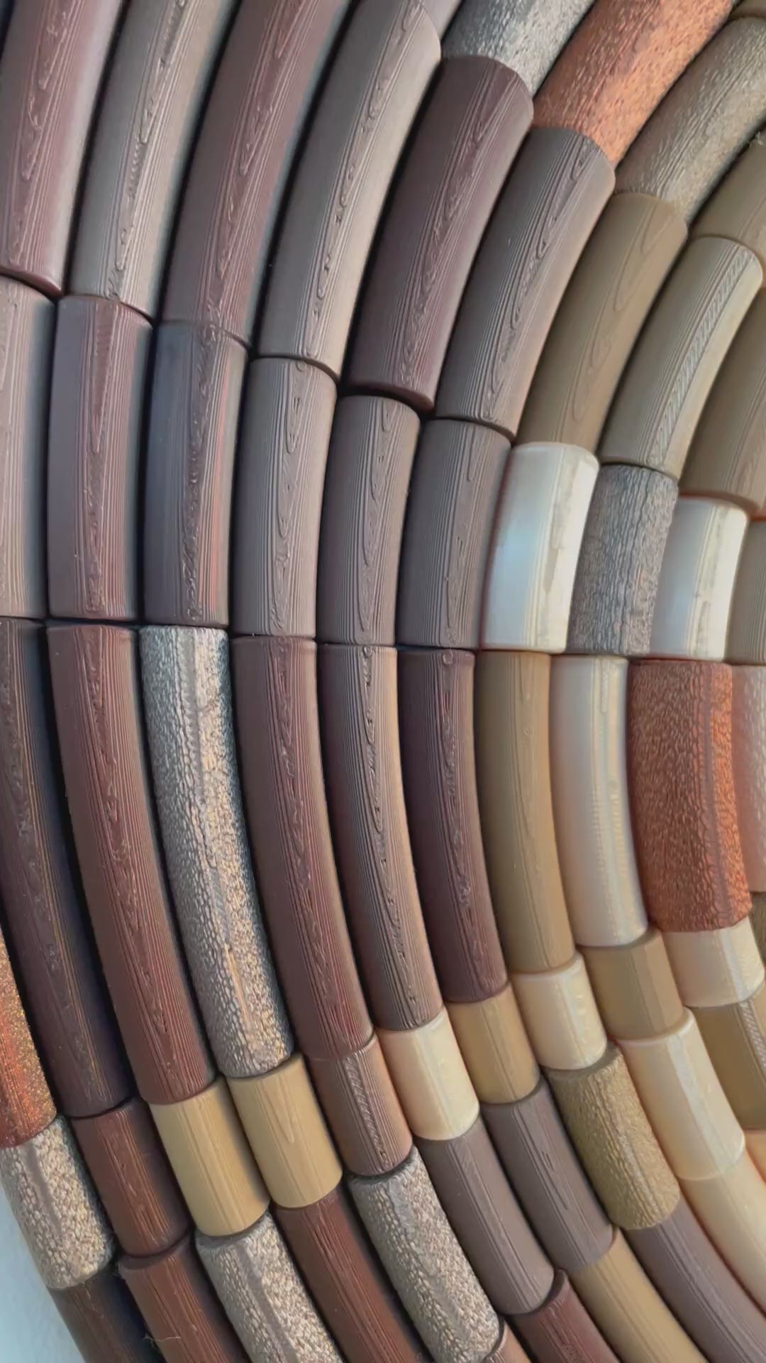 Sculptural mosaic wall mirror with bamboo brown