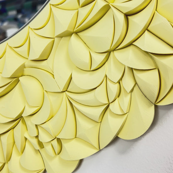 Cherry Blossom Yellow unique decorative mirror with floral frame, 70x70cm