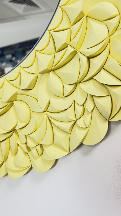 Cherry Blossom Yellow unique decorative mirror with floral frame, 70x70cm