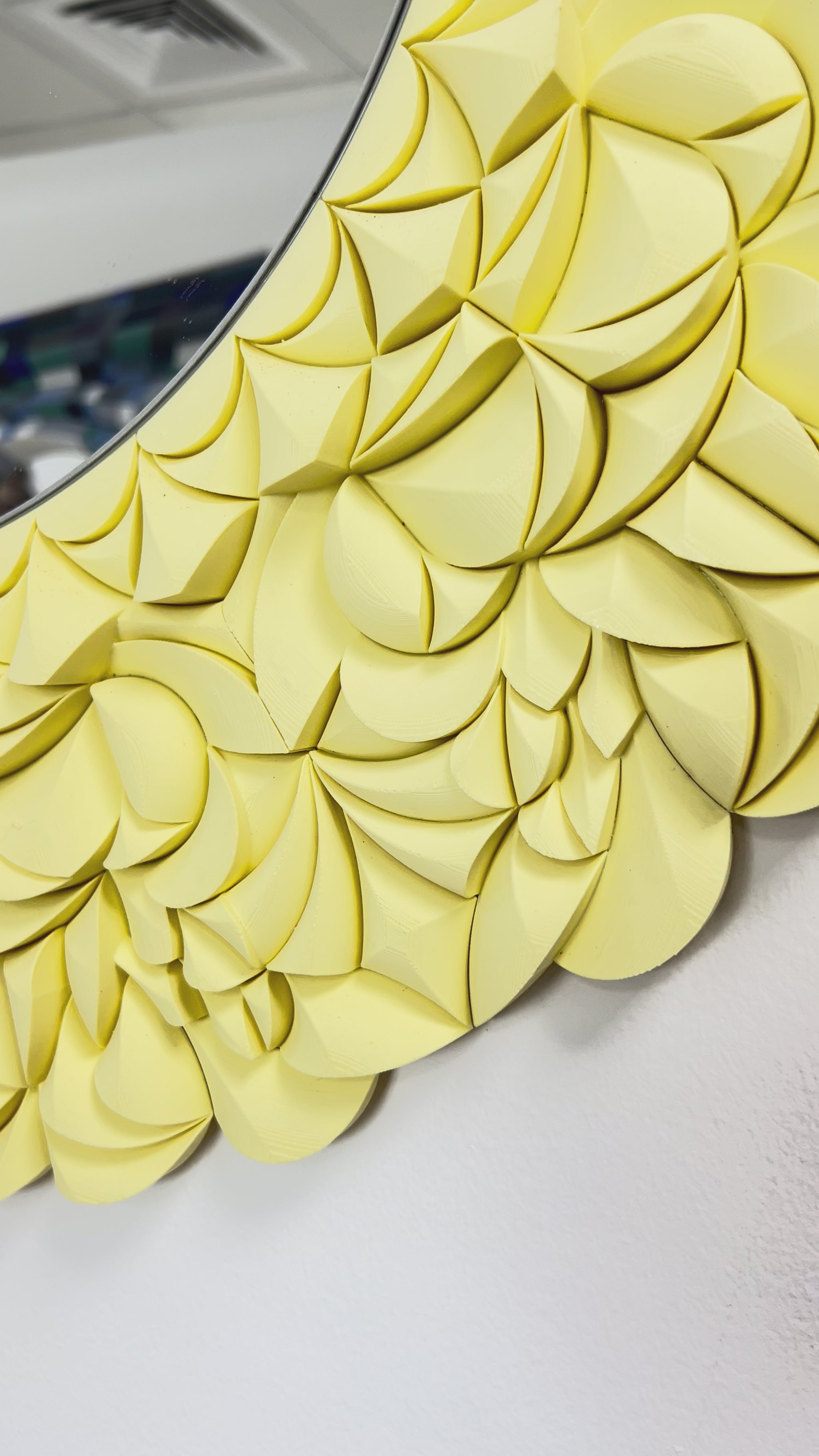 Cherry Blossom Yellow unique decorative mirror with floral frame, 70x70cm