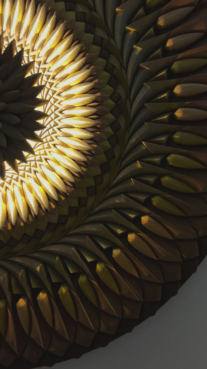 Mosaic Rising Sun unique luxury wall art with integrated LED light, gold tones, 120x120cm | JOVI Creative