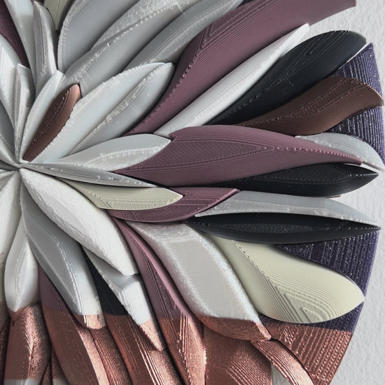 Mosaic Anthemion Purple unique sculptural wall art inspired by chrysanthemum, 26x27cm