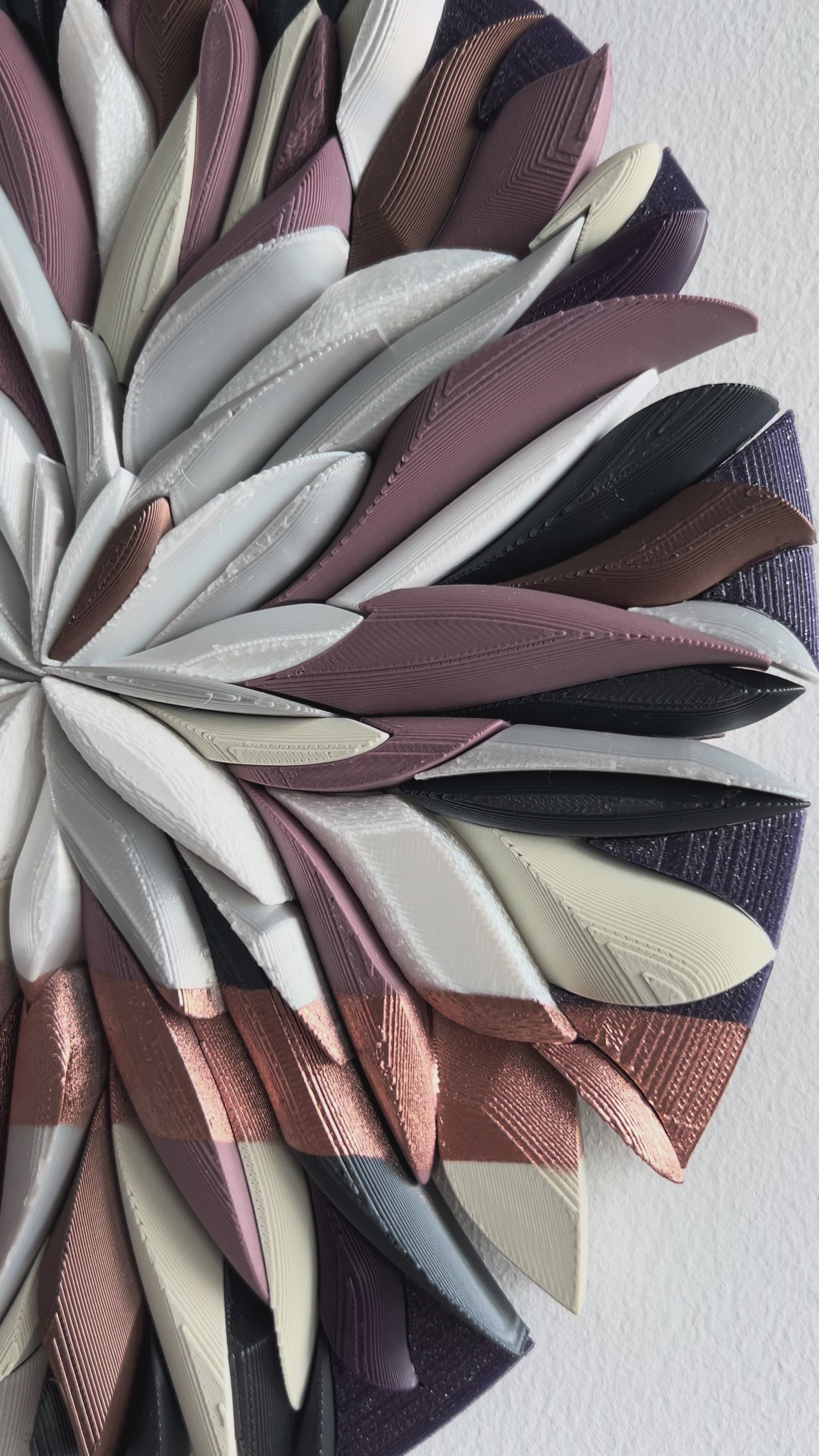 Mosaic Anthemion Purple unique sculptural wall art inspired by chrysanthemum, 26x27cm