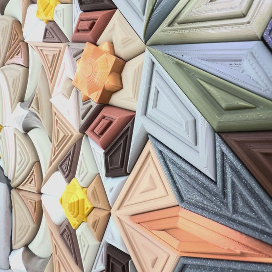 Mosaic Dubai History Colored unique sculptural wall art with Islamic patterns and star shape, 126x126cm