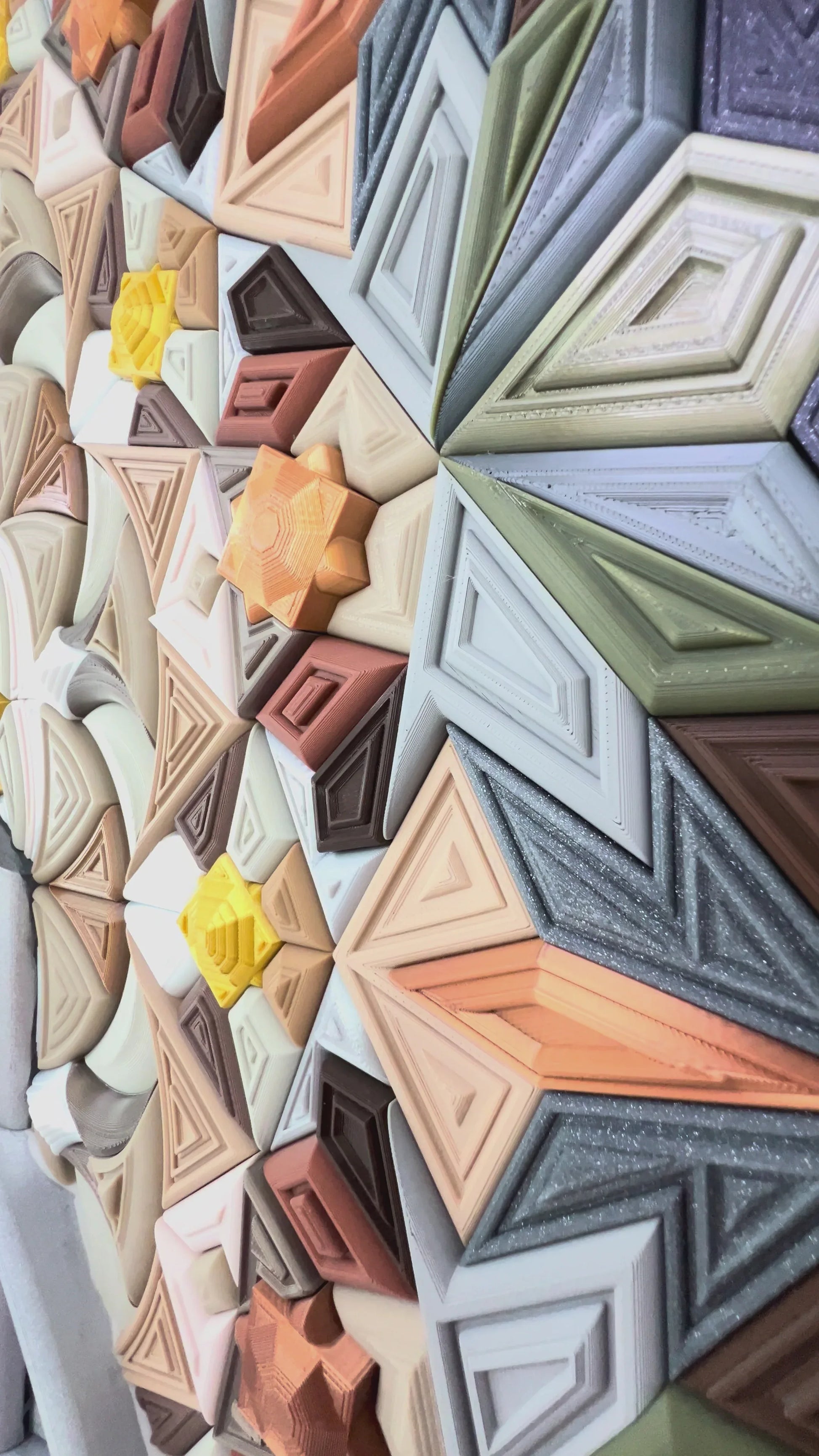 Mosaic Dubai History Colored unique sculptural wall art with Islamic patterns and star shape, 126x126cm
