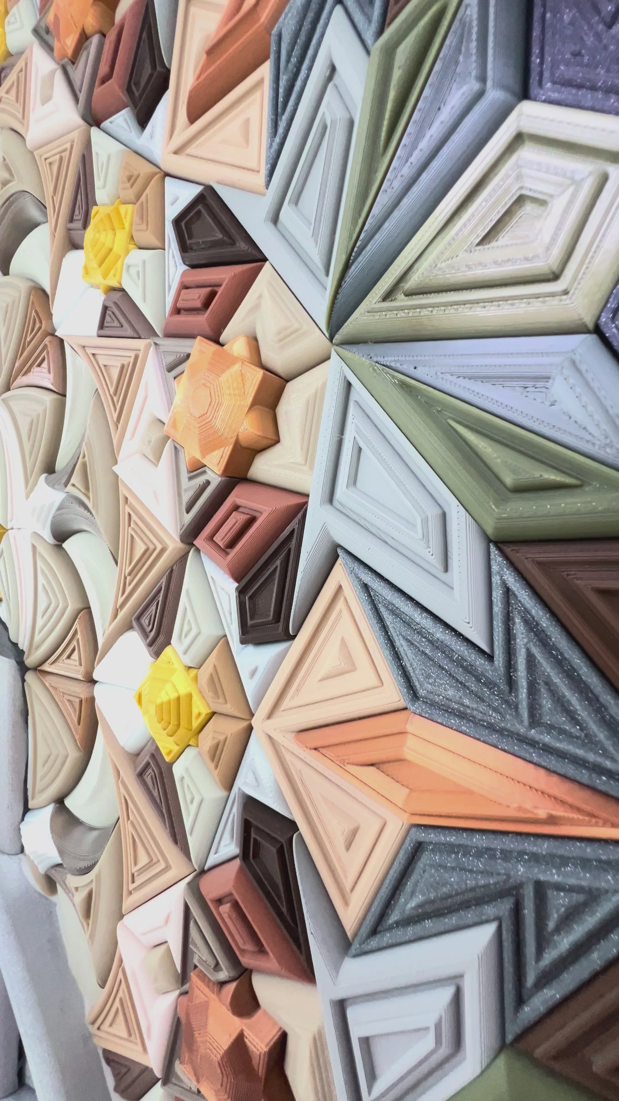 Mosaic Dubai History Colored unique sculptural wall art with Islamic patterns and star shape, 126x126cm